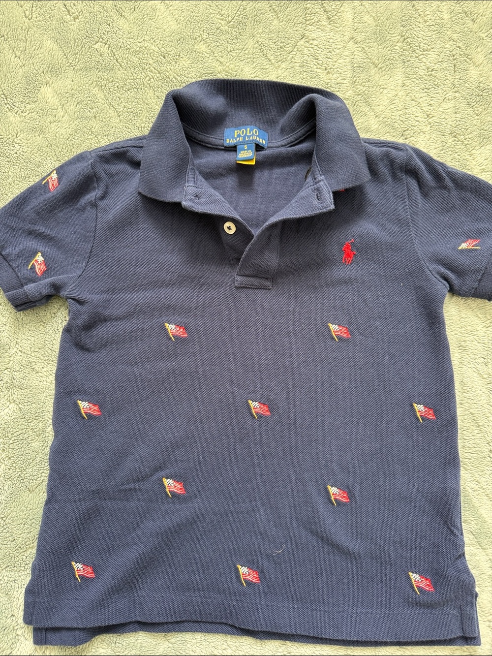 Polo by Ralph Lauren Navy Polo with Red Flag Embroidery